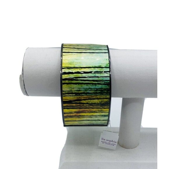 Lia Sophia Jewelry - Lia Sophia Sundown Enamel Green Wide Panel Stretch Bracelet Abstract Chunky